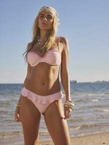 Aralina Summer Vacation Ruffle Pink Bikini Set Underwire - Baby Pink - View 9