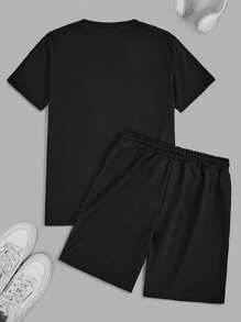 RueChic Ensemble t-shirt et short régulier pour hommes avec taille élastique imprimée et cordon de serrage