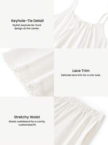 LUVLETTE 透气100%纯棉白色花卉刺绣蕾丝边性感吊带背心和裤子家居服轻盈睡衣套装时尚休闲舒适套装裤子带口袋内衣外穿新娘内衣和睡衣