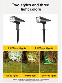 二合一太阳能LED聚光灯，户外超亮多色景观灯，适用于树木、庭院、花园、别墅装饰、路径照明 - 黑色 - 查看 4