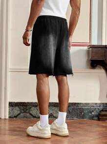 Manfinity VCAY Standard Size Men's Casual Loose Washed Gray Ink Spray Versatile Shorts, Suitable For Daily Wear