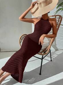 Breezaya Váy đi biển hở vai thanh lịch cho nữ - Màu Đỏ Sâu - Xem 7