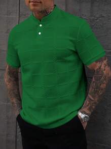 Manfinity Homme Áo thun polo tay ngắn cổ đứng cài nút thường ngày mùa hè dành cho nam Áo thun polo màu xanh lá cây Áo thun polo đan cho nam Bộ quần áo ngắn màu xanh lá cây dành cho nam Áo thun đan cho nam Áo chơi golf màu xanh lá cây dành cho nam. Món quà tuyệt vời cho bạn trai hoặc chồng. - màu xanh lá - Xem 6