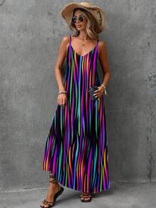 EMERY ROSE 女式彩色渐变条纹弹力休闲度假背心裙，轻盈舒适，适合夏季度假 - 彩色 - 查看 7