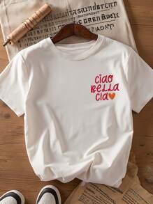 INAWLY 女士休闲字母标语短袖T恤