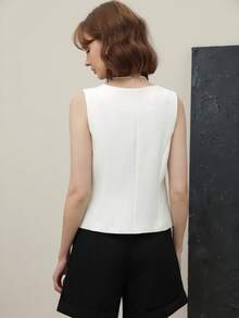 Áo croptop cổ chữ V cho nữ, kiểu dáng retro ôm eo, phong cách thanh lịch cao cấp, thích hợp cho mùa hè. - trắng - Xem 5