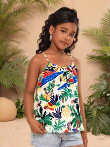 Top canotta casual da ragazza con fiori piccoli e motivo intrecciato, adatto per le vacanze