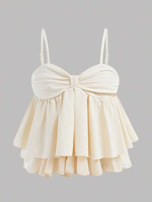 SHEIN Girlism Tween Girls Sweet Ruffle Trim Cami Crop Top, Sleeveless Shirt For Summer