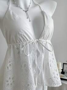 Sweetra Canottiera con schiena a racerback traforata, di moda per l'estate - Bianco - Visualizzare 4