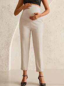 MaterniWear 可调节腰围纯色孕妇裤，带腹部支撑 - 卡其色 - 查看 4