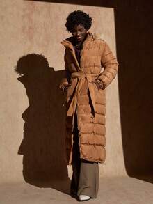 Bóhologie Palton de iarnă căptușit cu buzunar lung și curea pentru femei din blană artificială - Bej - Vizualizare 8