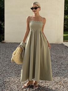 DAZY Einfarbiges, lässiges Kleid mit V-Ausschnitt und Puffärmeln & Blazer Anzug Set für Damen Businesskleidung - Grün - Übersicht 4