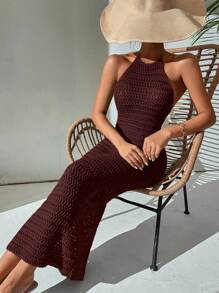 Breezaya Váy đi biển hở vai thanh lịch cho nữ - Màu Đỏ Sâu - Xem 5