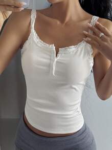 DAZY Women's Slim Fit Lace Trim Camisole Top Y2k Summer