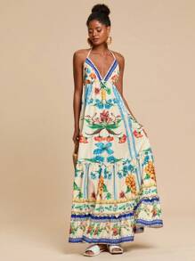 Travachic Woven Printed Spaghetti Strap Off Shoulder Dress For Women,Summer Outfits For Women,Beachwear,Spring And Summer,Easter,Holiday Outfits,Beach Outfits For Woman,Spring Break,Vacation Outfits Women,Concert Outfit Women,BOHO,Bohemia,Music Festival,4th Of July Outfits,Tropical Vacation Woman Clothes - Beige - View 1