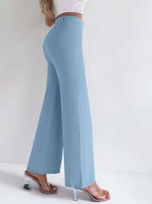 EURMUSE High Waist Seam Detail Straight Leg Suit Pants - Baby Blue - View 4