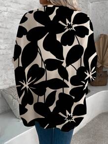 EMERY ROSE Plus Size Women Casual Minimalist Apricot Floral Print Lightweight Jacket, Suitable For Spring & Summer Autumn Women Cardigan,Fall Clothes For Women - Multicolor - View 3