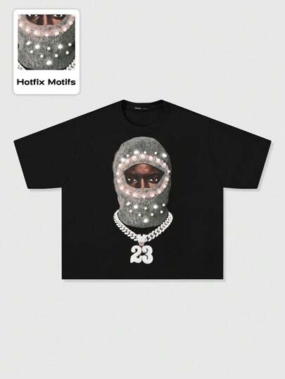 Street Life Herren 3D Perlen verziertes, locker sitzendes Kurzarm T-Shirt