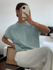 Siren Gaze 女士短袖纯色针织上衣，休闲时尚，适合夏季 - 霧霾藍 - 查看 3