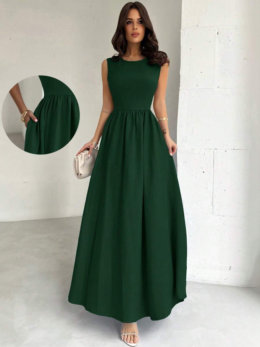 Firerie Women's Fitted A-Line Green Maxi Dress, Blue, Waist Cinched Design, Suitable For Valentine's Day, Concerts, Performances, Dates, Parties, Weddings, Sexy, Elegant, Commute, Back To School, Vacation, Beach, Romantic,Dresses For Women Summer