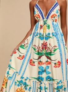 Travachic Woven Printed Spaghetti Strap Off Shoulder Dress For Women,Summer Outfits For Women,Beachwear,Spring And Summer,Easter,Holiday Outfits,Beach Outfits For Woman,Spring Break,Vacation Outfits Women,Concert Outfit Women,BOHO,Bohemia,Music Festival,4th Of July Outfits,Tropical Vacation Woman Clothes - Beige - View 3