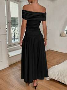 Siren Gaze Women's Solid Color Pleated Off Shoulder Elegant Dress Women Casual Dresses Birthday Women Clothes Women Birthday Woman Summer Clothes Black Off Shoulder Dress Black Maxi Dress Long Black Dress Off The Shoulder Maxi Dress Long Summer Dress Long Black Elegant Dress Off Shoulder Maxi Dress Summer Maxi Dress Party Chic Evening Dress - Black - View 6