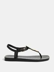 Grefit 女士平底人字拖凉鞋，休闲沙滩旅行度假拖鞋 - 黑色 - 查看 3