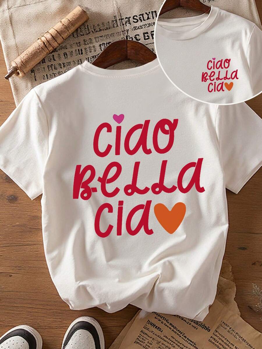 INAWLY 女士休闲字母标语短袖T恤