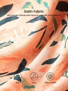 LUVLETTE 丝滑缎面蕾丝边橙色度假花卉图案性感吊带背心文胸上衣和裤子透气家居睡衣套装