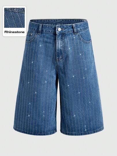 Men's Street Life Diamond Embellished Denim Bermuda Shorts