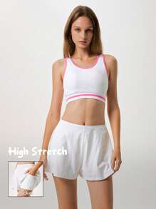 Menodora SHEIN Sport Quần short thể thao dáng rộng màu trơn cho nữ - trắng - Xem 2