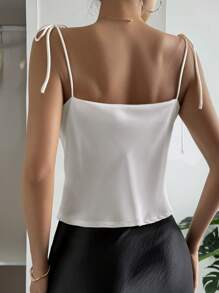 Strévra 女士优质纯色细肩带背心，夏季新品 - 白色 - 查看 2