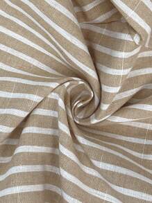 SHEIN 孕妇高腰系带条纹阔腿宽松休闲裤 - 卡其色 - 查看 6