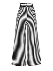 SHEIN LUNE Plus Size Casual Striped Wide Leg Pants - Black and White - View 2