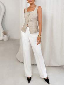 Lavishia Apricot Linen-Like Sleeveless Fitted Blouse, Suitable For Daily Commute And Work, Summer Business Women Attire Business Casual Woman Summer Outfits For Women Business Casual Woman Work Clothes Women Teacher Outfits For Women Work Outfits For Women  Teacher Outfits For Women Office Outfits For Women Work Clothes Women Business Casual Woman Classy Top Womens Sleeveless Top Button Down Vest