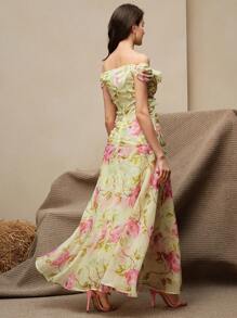 Anewsta Váy họa tiết hoa dự tiệc thanh lịch cho nữ mùa hè, váy hồng sang trọng cho lễ hội - Butter Yellow - Xem 2