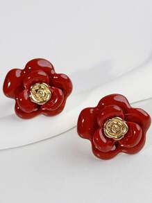 SHEIN SXY 优雅珐琅山茶花可调节开口戒指，甜美别致，奢华感