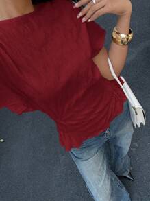 Siren Gaze 女士纯色圆领泡泡袖松紧腰荷叶边衬衫