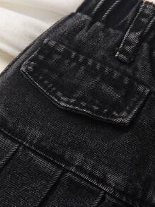 Baby Girl 1pc Black Denim Skirt With Pleats For Summer - Black - View 3