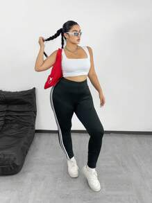 POPSWAY Plus Striped Side Leggings - Black - View 4