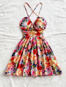 Soleia Váy dài hở lưng chữ V in hoa màu cam đỏ cho kỳ nghỉ của phụ nữ, thích hợp cho bãi biển, đám cưới, lễ hội âm nhạc, mùa hè - Nhiều màu - Xem 6