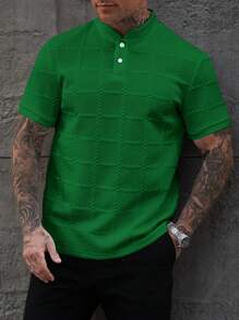 Manfinity Homme Áo thun polo tay ngắn cổ đứng cài nút thường ngày mùa hè dành cho nam Áo thun polo màu xanh lá cây Áo thun polo đan cho nam Bộ quần áo ngắn màu xanh lá cây dành cho nam Áo thun đan cho nam Áo chơi golf màu xanh lá cây dành cho nam. Món quà tuyệt vời cho bạn trai hoặc chồng. - màu xanh lá - Xem 4