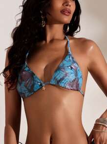 Opulessa Conjunto de bikini de mujer con cuello halter, estilo veraniego