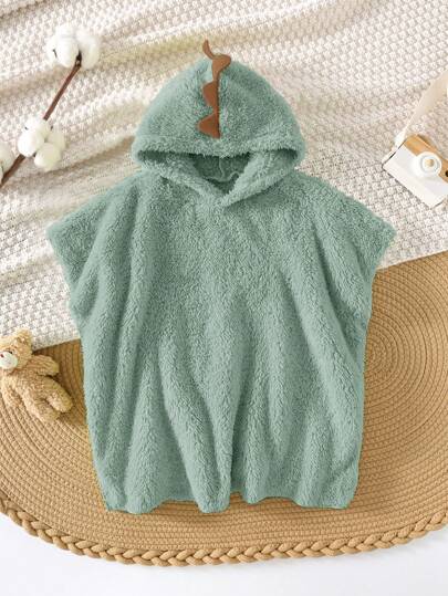 SHEIN 男婴可爱恐龙毛绒连帽长袍/罩衫，休闲度假和沙滩巾，适合海边、泳池、水疗度假