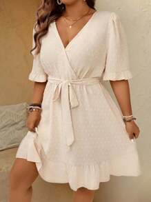 Breezaya Plus Size Women Holiday Casual Ruffled Hem Dress - Apricot - View 8