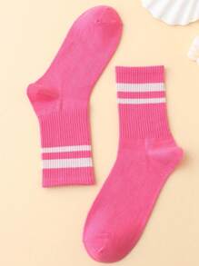ORANGE STUDIO Women's Pink & White Striped Athletic Mid-Calf Socks, Summer