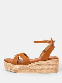 Styleloop Giày sandal đế xuồng dệt dây cho nữ, phong cách nghỉ dưỡng BOHO Chic Retro American Western Music Festival Party Outfit - màu nâu - Xem 2