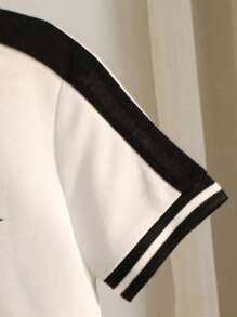 Boys Casual Comfortable Versatile English Graphic Colorblock Sleeve Polo Shirt - Black - View 5