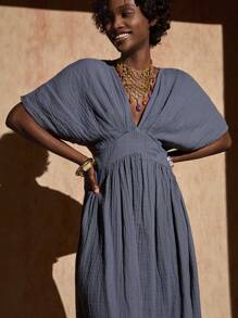 Bóhologie Vestido largo de hombros descubiertos estampado en verde para verano