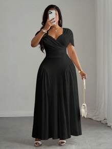 Veslaya Vestido blanco largo y elegante con ajuste para tallas grandes, apto para primavera/verano - Negro - Ver 3